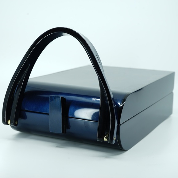 1950s WILARDY Vintage Navy Lucite Bar Clasp Purse - Picture 11 of 16